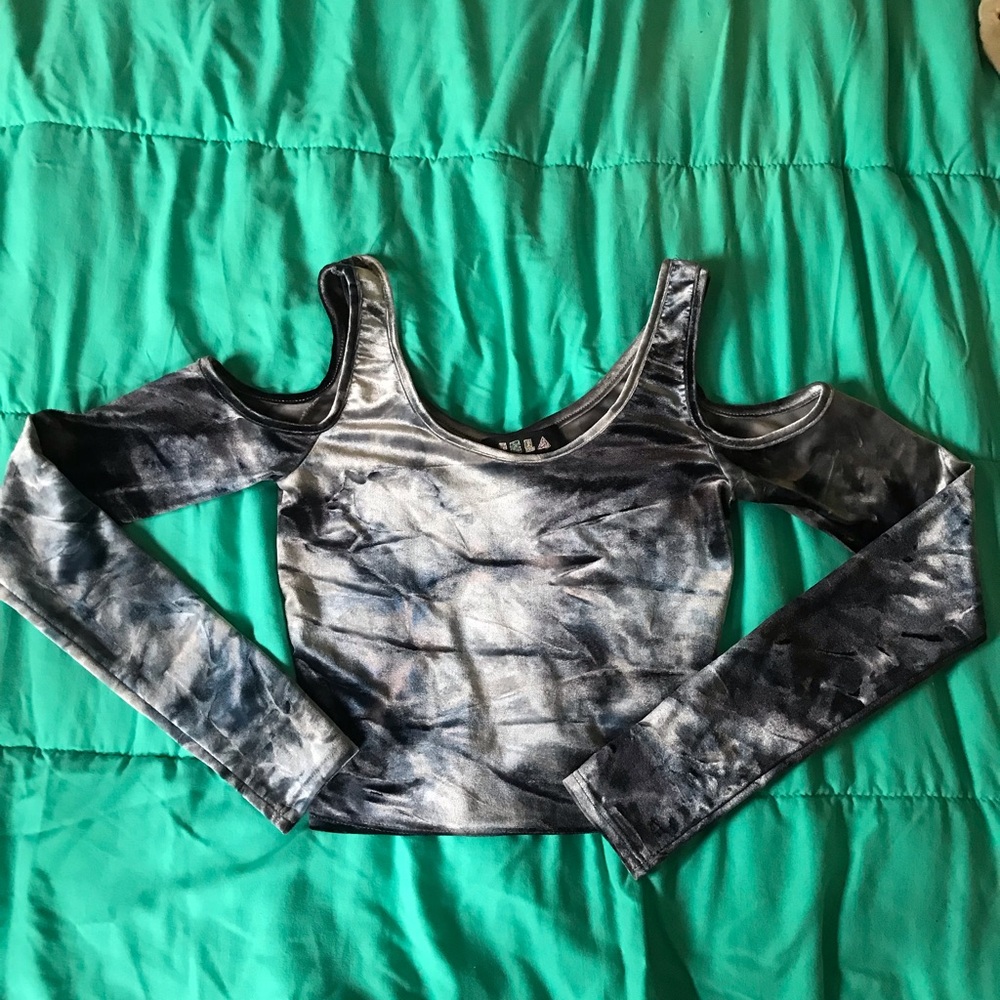 Crush Velvet Long Sleeve Off The Shoulder Crop Top